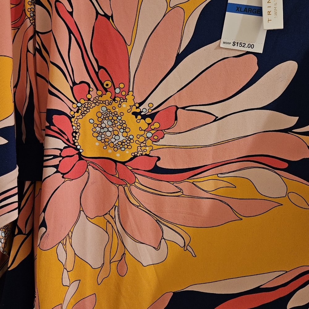 Trina Turk 'Breeze' Draped-Sleeve Tunic Swimsuit Cover-Up, Multicolor NWT - Picture 9 of 16